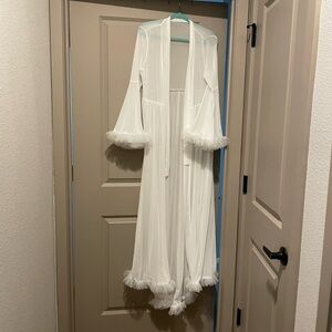 Sheer Long Bridal Getting Ready Robe with Bell Sleeves